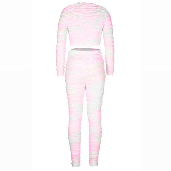 Pink and White Tye Dye Ruched Pants Suit π - Picture 3 of 5